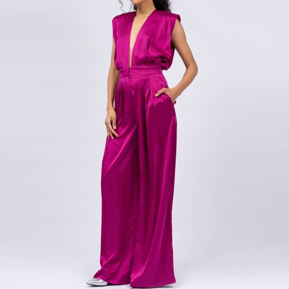 NWT BLUZAT Fuchsia Maxi Draped Jumpsuit Size XS - Picture 3 of 14